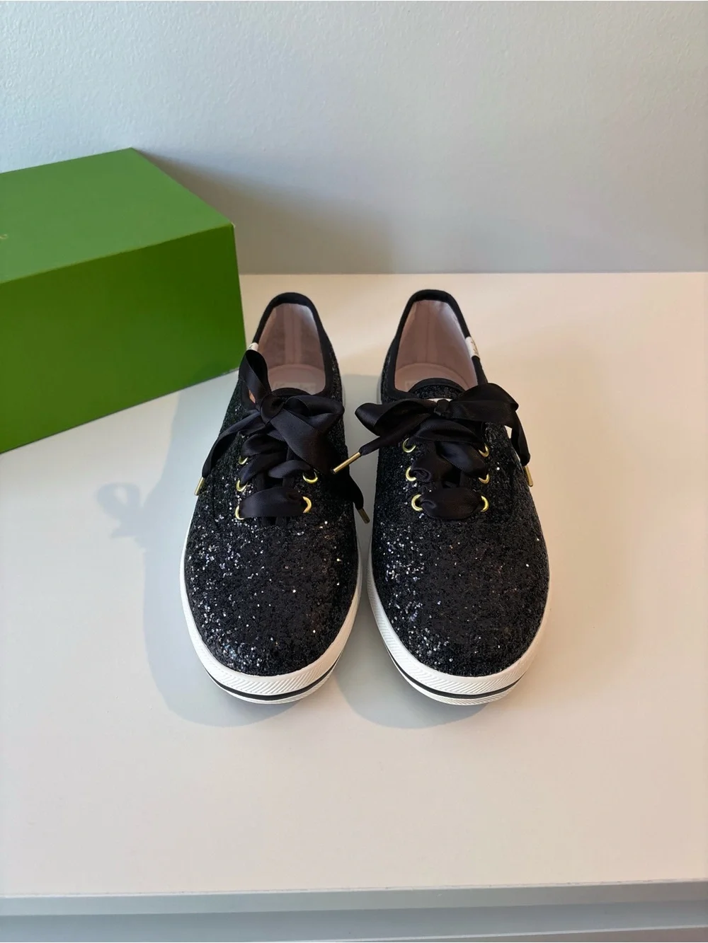Keds x Kate Spade New York Champion Black Glitter Lace-Up Sneakers Tennis Shoes